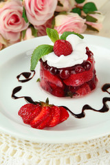 Tasty jelly dessert with fresh berries,