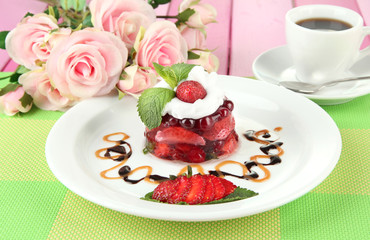 Tasty jelly dessert with fresh berries,