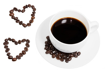 heart coffee beans with black coffee