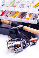 Fishing gear on a white background