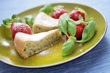basil cake with strawberries