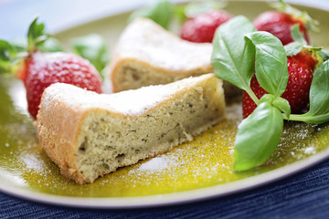 basil cake with strawberries