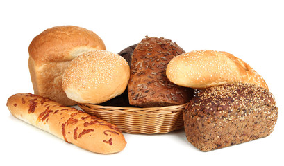 Variety of bread isolated on white