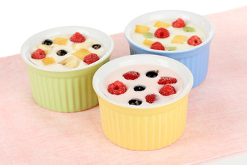 Delicious yogurt with fruit close-up