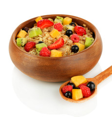 Oatmeal with fruits isolated on white