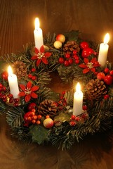 Advent wreath on wooden table