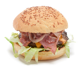 Cheeseburger with bacon isolated on white background