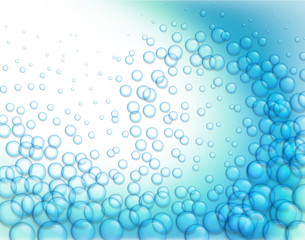 Vector water drops on blue wave background.
