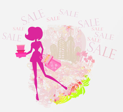 abstract fashion girl Shopping - summer Sale