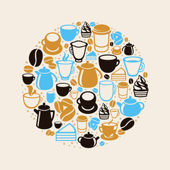 Vector concept with coffee and tea icons