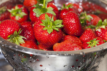 Frische Erdbeeren in einem Edelstahl Seiher