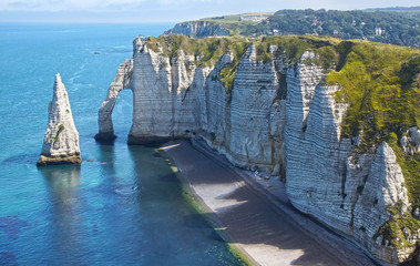 Chalk cliffs at Cote d'Albatre. Etretat