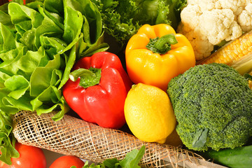 fruits and vegetables in wooden basket