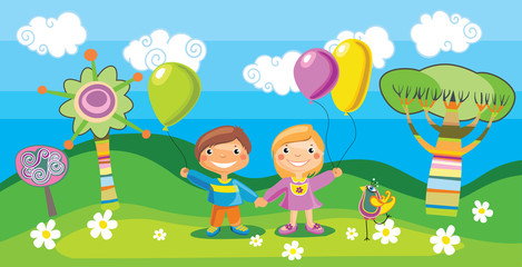 Obraz na płótnie Canvas Boy and a girl with a balloons