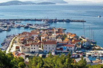 Obraz premium Dalmatian town of Tribunj, Vodice aerial view