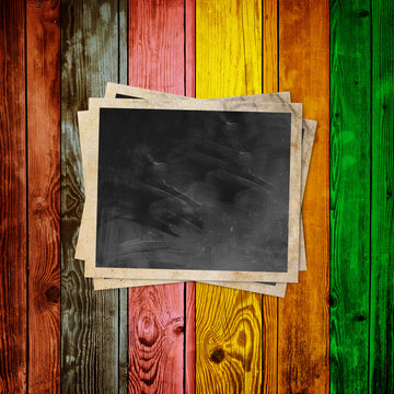 Blank Photo on Multicolored Wood Background