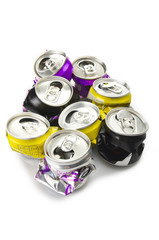 Compressed aluminium can close up on white