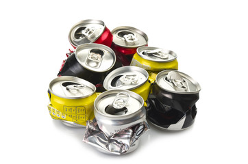 Compressed aluminium can close up on white