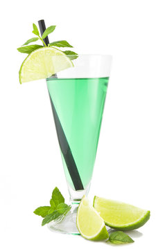 Cocktail with fresh mint and lime