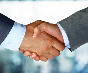 Closeup of a business hand shake between two colleagues