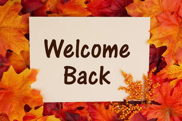 Welcome Back card with fall leaves