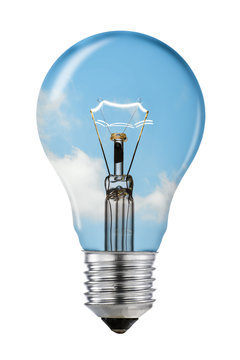 Blue Sky Thinking Lightbulb With Clipping Path