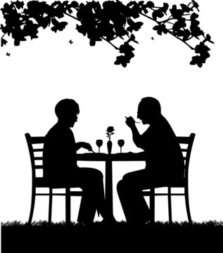 Lovely retired elderly couple having a romantic dinner