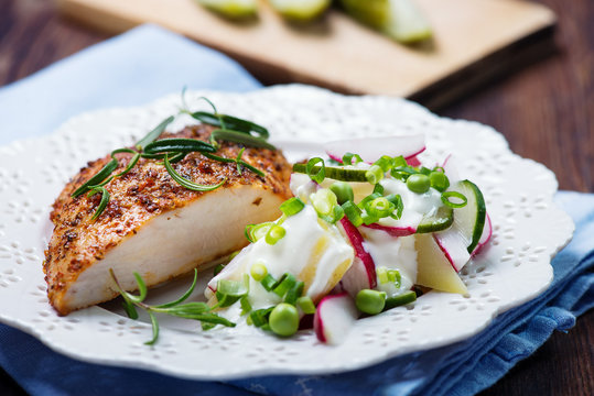 Roasted turkey breast with new potatoes