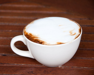 hot coffee on table