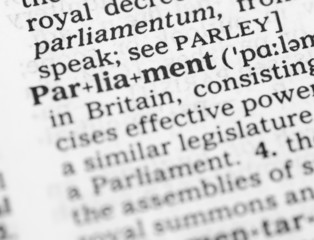 Fototapeta premium Macro image of dictionary definition of parliament