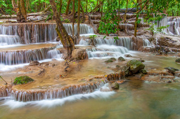 Waterfall in deep rain forest jungle (Huay Mae Kamin Waterfall i