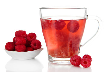 Cup of berry tea isolated on white