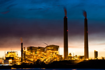 Coal power plant at night