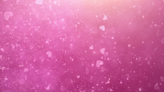 Flying hearts and particles on a pink background
