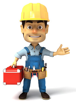 Handyman holding tools box