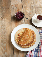 Crepes with black currant jam