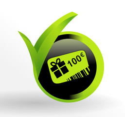 carte cadeau 100 euros sur bouton vert et noir