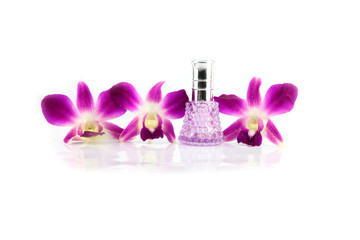 Purple orchid and  Purple Perfume bottles.