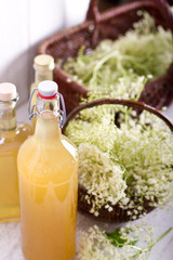Holundersirup in Glasflaschen