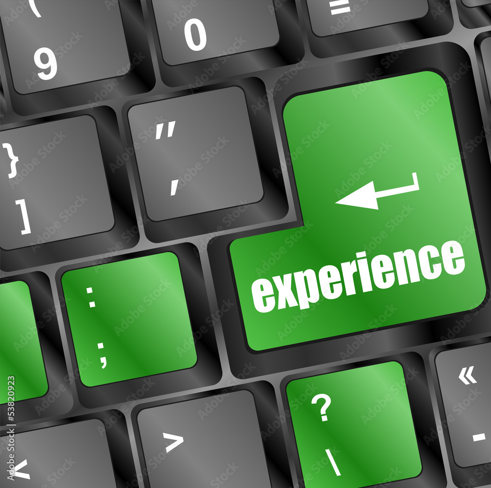 Poster experience word on computer keyboard key
