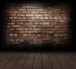 Vintage brick wall and wood floor texture.