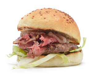 Hamburger with bacon isolated on white background