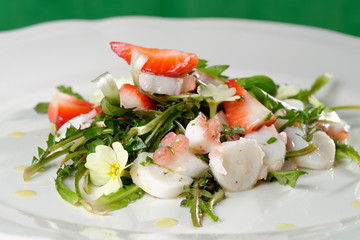 Fresh salad with seafood and dandelion