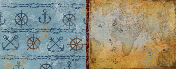 Card. journey. adventure. sea​​.rope.background