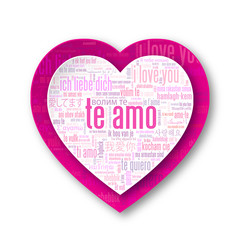 "TE AMO" (corazón amor te quiero tarjeta rosa nube de palabras)