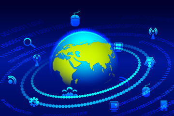 vector illustration of technology icons around Earth
