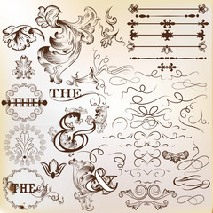 Fototapeta premium Collection of vintage vector calligraphic design elements and pa
