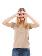 Woman doing a heart with her hands