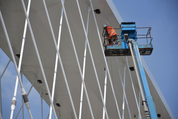 Fototapeta premium Lifting platforms on Troja bridge