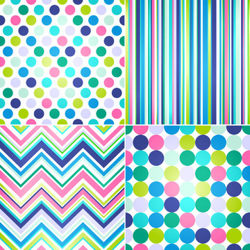 seamless stripes, zig zag and polka dots background